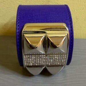 Vintage Rebecca Minkoff purple leather and silver stud with rhinestones cuff